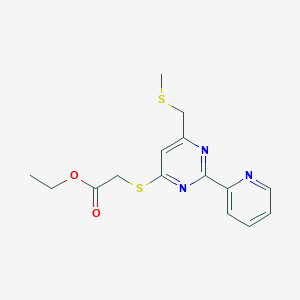 Ethyl 2-((6-((methylsulfanyl)methyl)-2-(2-pyridinyl)-4-pyrimidinyl)sulfanyl)acetate