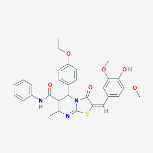 molecular formula C31H29N3O6S B314041 5-(4-ethoxyphenyl)-2-(4-hydroxy-3,5-dimethoxybenzylidene)-7-methyl-3-oxo-N-phenyl-2,3-dihydro-5H-[1,3]thiazolo[3,2-a]pyrimidine-6-carboxamide 
