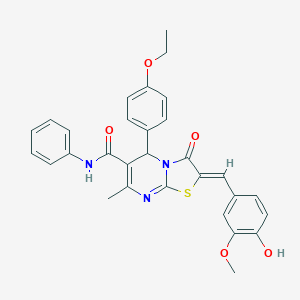 molecular formula C30H27N3O5S B314042 5-(4-ethoxyphenyl)-2-(4-hydroxy-3-methoxybenzylidene)-7-methyl-3-oxo-N-phenyl-2,3-dihydro-5H-[1,3]thiazolo[3,2-a]pyrimidine-6-carboxamide 