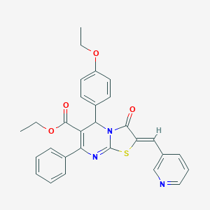 molecular formula C29H25N3O4S B314044 ethyl 5-(4-ethoxyphenyl)-3-oxo-7-phenyl-2-(3-pyridinylmethylene)-2,3-dihydro-5H-[1,3]thiazolo[3,2-a]pyrimidine-6-carboxylate 