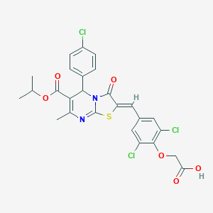 molecular formula C26H21Cl3N2O6S B314049 (2,6-dichloro-4-{(Z)-[5-(4-chlorophenyl)-7-methyl-3-oxo-6-[(propan-2-yloxy)carbonyl]-5H-[1,3]thiazolo[3,2-a]pyrimidin-2(3H)-ylidene]methyl}phenoxy)acetic acid 
