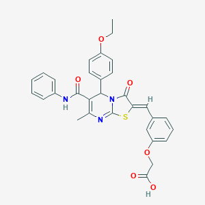 2-[3-[(Z)-[5-(4-ethoxyphenyl)-7-methyl-3-oxo-6-(phenylcarbamoyl)-5H-[1,3]thiazolo[3,2-a]pyrimidin-2-ylidene]methyl]phenoxy]acetic acid