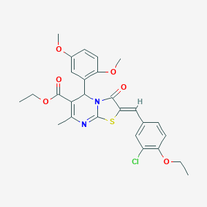 molecular formula C27H27ClN2O6S B314053 ethyl 2-(3-chloro-4-ethoxybenzylidene)-5-(2,5-dimethoxyphenyl)-7-methyl-3-oxo-2,3-dihydro-5H-[1,3]thiazolo[3,2-a]pyrimidine-6-carboxylate 