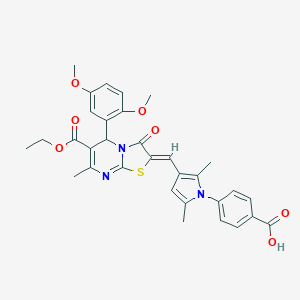 molecular formula C32H31N3O7S B314054 4-(3-{(Z)-[5-(2,5-dimethoxyphenyl)-6-(ethoxycarbonyl)-7-methyl-3-oxo-5H-[1,3]thiazolo[3,2-a]pyrimidin-2(3H)-ylidene]methyl}-2,5-dimethyl-1H-pyrrol-1-yl)benzoic acid 