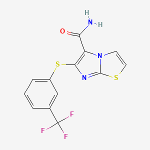 molecular formula C13H8F3N3OS2 B3140571 6-{[3-(Trifluoromethyl)phenyl]sulfanyl}imidazo[2,1-b][1,3]thiazole-5-carboxamide CAS No. 478030-81-8