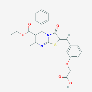 molecular formula C25H22N2O6S B314059 {3-[(6-(ethoxycarbonyl)-7-methyl-3-oxo-5-phenyl-5H-[1,3]thiazolo[3,2-a]pyrimidin-2(3H)-ylidene)methyl]phenoxy}acetic acid 