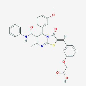 molecular formula C30H25N3O6S B314060 {3-[(6-(anilinocarbonyl)-5-(3-methoxyphenyl)-7-methyl-3-oxo-5H-[1,3]thiazolo[3,2-a]pyrimidin-2(3H)-ylidene)methyl]phenoxy}acetic acid 