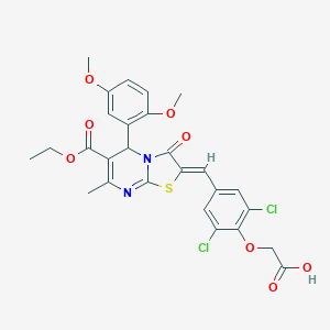 molecular formula C27H24Cl2N2O8S B314063 (2,6-dichloro-4-{(Z)-[5-(2,5-dimethoxyphenyl)-6-(ethoxycarbonyl)-7-methyl-3-oxo-5H-[1,3]thiazolo[3,2-a]pyrimidin-2(3H)-ylidene]methyl}phenoxy)acetic acid 