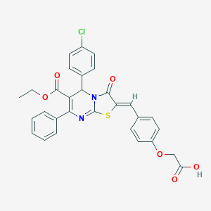 molecular formula C30H23ClN2O6S B314064 (4-{(Z)-[5-(4-chlorophenyl)-6-(ethoxycarbonyl)-3-oxo-7-phenyl-5H-[1,3]thiazolo[3,2-a]pyrimidin-2(3H)-ylidene]methyl}phenoxy)acetic acid 