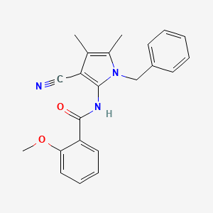 molecular formula C22H21N3O2 B3140648 N-(1-benzyl-3-cyano-4,5-dimethyl-1H-pyrrol-2-yl)-2-methoxybenzenecarboxamide CAS No. 478032-93-8