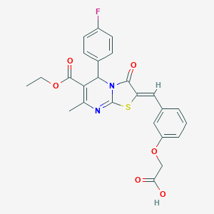 molecular formula C25H21FN2O6S B314067 (3-{(Z)-[6-(ethoxycarbonyl)-5-(4-fluorophenyl)-7-methyl-3-oxo-5H-[1,3]thiazolo[3,2-a]pyrimidin-2(3H)-ylidene]methyl}phenoxy)acetic acid 