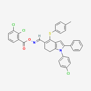 N-((E)-{1-(4-chlorophenyl)-4-[(4-methylphenyl)sulfanyl]-2-phenyl-6,7-dihydro-1H-indol-5-yl}methylidene)-N-[(2,3-dichlorobenzoyl)oxy]amine