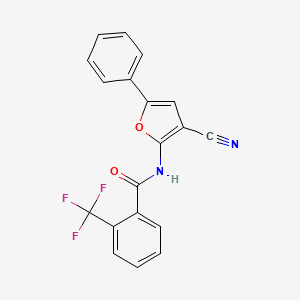 molecular formula C19H11F3N2O2 B3140677 N-(3-氰基-5-苯基呋喃-2-基)-2-(三氟甲基)苯甲酰胺 CAS No. 478033-46-4