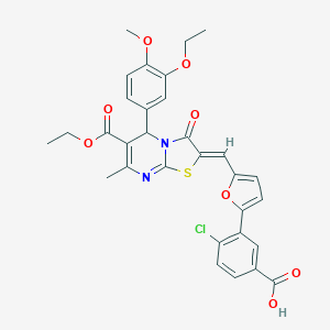 4-chloro-3-{5-[(6-(ethoxycarbonyl)-5-(3-ethoxy-4-methoxyphenyl)-7-methyl-3-oxo-5H-[1,3]thiazolo[3,2-a]pyrimidin-2(3H)-ylidene)methyl]-2-furyl}benzoic acid