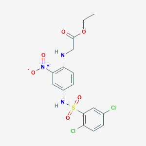 molecular formula C16H15Cl2N3O6S B3140699 Ethyl 2-(4-{[(2,5-dichlorophenyl)sulfonyl]amino}-2-nitroanilino)acetate CAS No. 478039-33-7