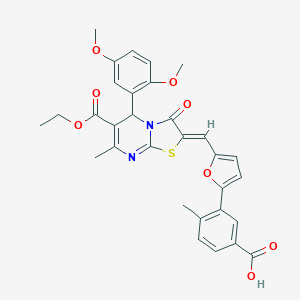 molecular formula C31H28N2O8S B314070 3-{5-[(5-(2,5-dimethoxyphenyl)-6-(ethoxycarbonyl)-7-methyl-3-oxo-5H-[1,3]thiazolo[3,2-a]pyrimidin-2(3H)-ylidene)methyl]-2-furyl}-4-methylbenzoic acid 