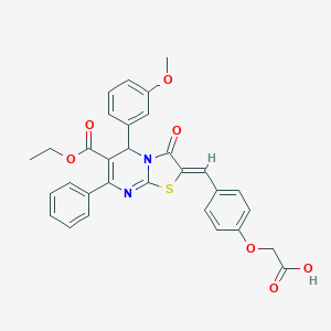 {4-[(6-(ethoxycarbonyl)-5-(3-methoxyphenyl)-3-oxo-7-phenyl-5H-[1,3]thiazolo[3,2-a]pyrimidin-2(3H)-ylidene)methyl]phenoxy}acetic acid