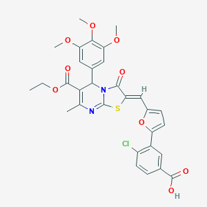 molecular formula C31H27ClN2O9S B314077 4-chloro-3-(5-{(Z)-[6-(ethoxycarbonyl)-7-methyl-3-oxo-5-(3,4,5-trimethoxyphenyl)-5H-[1,3]thiazolo[3,2-a]pyrimidin-2(3H)-ylidene]methyl}furan-2-yl)benzoic acid 