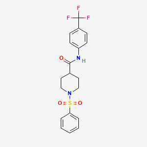 molecular formula C19H19F3N2O3S B3140782 1-(benzenesulfonyl)-N-[4-(trifluoromethyl)phenyl]piperidine-4-carboxamide CAS No. 478041-54-2