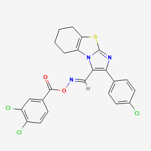 N-{(E)-[2-(4-chlorophenyl)-5,6,7,8-tetrahydroimidazo[2,1-b][1,3]benzothiazol-3-yl]methylidene}-N-[(3,4-dichlorobenzoyl)oxy]amine