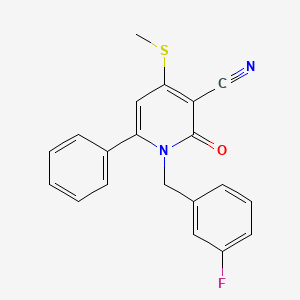 molecular formula C20H15FN2OS B3140803 1-(3-Fluorobenzyl)-4-(methylsulfanyl)-2-oxo-6-phenyl-1,2-dihydro-3-pyridinecarbonitrile CAS No. 478042-99-8
