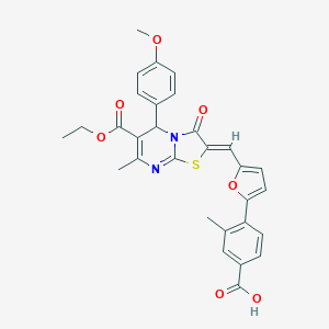 4-{5-[(6-(ethoxycarbonyl)-5-(4-methoxyphenyl)-7-methyl-3-oxo-5H-[1,3]thiazolo[3,2-a]pyrimidin-2(3H)-ylidene)methyl]-2-furyl}-3-methylbenzoic acid