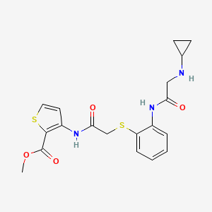 molecular formula C19H21N3O4S2 B3140839 Methyl 3-[[2-[2-[[2-(cyclopropylamino)acetyl]amino]phenyl]sulfanylacetyl]amino]thiophene-2-carboxylate CAS No. 478045-09-9