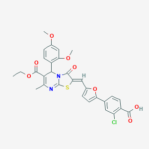 molecular formula C30H25ClN2O8S B314084 2-chloro-4-(5-{(Z)-[5-(2,4-dimethoxyphenyl)-6-(ethoxycarbonyl)-7-methyl-3-oxo-5H-[1,3]thiazolo[3,2-a]pyrimidin-2(3H)-ylidene]methyl}furan-2-yl)benzoic acid 