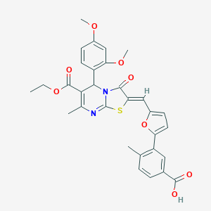 molecular formula C31H28N2O8S B314088 3-{5-[(5-(2,4-dimethoxyphenyl)-6-(ethoxycarbonyl)-7-methyl-3-oxo-5H-[1,3]thiazolo[3,2-a]pyrimidin-2(3H)-ylidene)methyl]-2-furyl}-4-methylbenzoic acid 