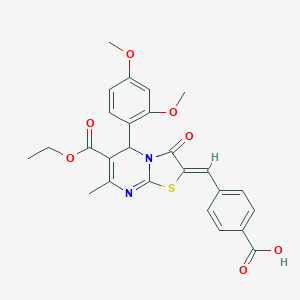 molecular formula C26H24N2O7S B314090 4-[(5-(2,4-dimethoxyphenyl)-6-(ethoxycarbonyl)-7-methyl-3-oxo-5H-[1,3]thiazolo[3,2-a]pyrimidin-2(3H)-ylidene)methyl]benzoic acid 