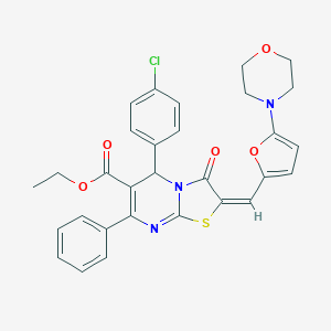 molecular formula C30H26ClN3O5S B314091 ethyl 5-(4-chlorophenyl)-2-{[5-(4-morpholinyl)-2-furyl]methylene}-3-oxo-7-phenyl-2,3-dihydro-5H-[1,3]thiazolo[3,2-a]pyrimidine-6-carboxylate 
