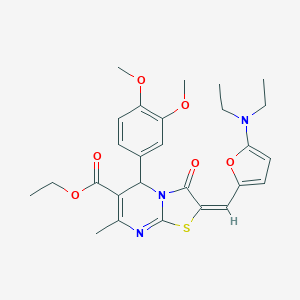 molecular formula C27H31N3O6S B314092 ethyl (2E)-2-[[5-(diethylamino)furan-2-yl]methylidene]-5-(3,4-dimethoxyphenyl)-7-methyl-3-oxo-5H-[1,3]thiazolo[3,2-a]pyrimidine-6-carboxylate 