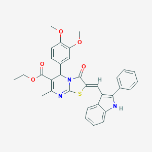 molecular formula C33H29N3O5S B314093 ethyl (2Z)-5-(3,4-dimethoxyphenyl)-7-methyl-3-oxo-2-[(2-phenyl-1H-indol-3-yl)methylidene]-2,3-dihydro-5H-[1,3]thiazolo[3,2-a]pyrimidine-6-carboxylate 