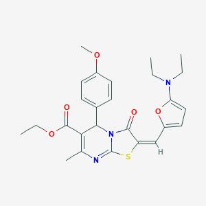 molecular formula C26H29N3O5S B314095 ethyl 2-{[5-(diethylamino)-2-furyl]methylene}-5-(4-methoxyphenyl)-7-methyl-3-oxo-2,3-dihydro-5H-[1,3]thiazolo[3,2-a]pyrimidine-6-carboxylate 