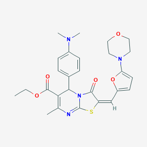 molecular formula C27H30N4O5S B314097 ethyl 5-[4-(dimethylamino)phenyl]-7-methyl-2-{[5-(4-morpholinyl)-2-furyl]methylene}-3-oxo-2,3-dihydro-5H-[1,3]thiazolo[3,2-a]pyrimidine-6-carboxylate 