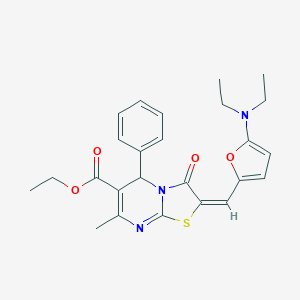 molecular formula C25H27N3O4S B314098 ethyl (2E)-2-{[5-(diethylamino)-2-furyl]methylene}-7-methyl-3-oxo-5-phenyl-2,3-dihydro-5H-[1,3]thiazolo[3,2-a]pyrimidine-6-carboxylate 