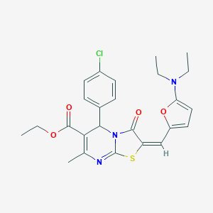 molecular formula C25H26ClN3O4S B314099 ethyl 5-(4-chlorophenyl)-2-{[5-(diethylamino)-2-furyl]methylene}-7-methyl-3-oxo-2,3-dihydro-5H-[1,3]thiazolo[3,2-a]pyrimidine-6-carboxylate 