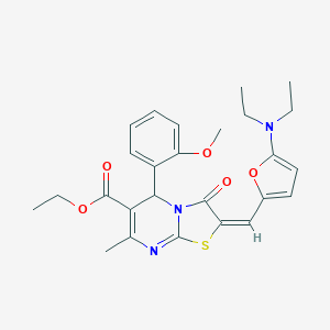 molecular formula C26H29N3O5S B314100 ethyl 2-{[5-(diethylamino)-2-furyl]methylene}-5-(2-methoxyphenyl)-7-methyl-3-oxo-2,3-dihydro-5H-[1,3]thiazolo[3,2-a]pyrimidine-6-carboxylate 