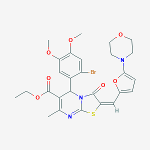 molecular formula C27H28BrN3O7S B314103 ethyl 5-(2-bromo-4,5-dimethoxyphenyl)-7-methyl-2-{[5-(4-morpholinyl)-2-furyl]methylene}-3-oxo-2,3-dihydro-5H-[1,3]thiazolo[3,2-a]pyrimidine-6-carboxylate 