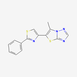 molecular formula C14H10N4S2 B3141034 6-Methyl-5-(2-phenyl-1,3-thiazol-4-yl)[1,3]thiazolo[3,2-b][1,2,4]triazole CAS No. 478067-25-3
