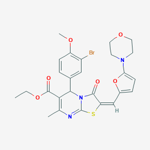 molecular formula C26H26BrN3O6S B314106 ethyl 5-(3-bromo-4-methoxyphenyl)-7-methyl-2-{[5-(4-morpholinyl)-2-furyl]methylene}-3-oxo-2,3-dihydro-5H-[1,3]thiazolo[3,2-a]pyrimidine-6-carboxylate 