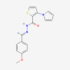 molecular formula C17H15N3O2S B3141069 N-[(E)-(4-methoxyphenyl)methylideneamino]-3-pyrrol-1-ylthiophene-2-carboxamide CAS No. 478076-90-3