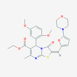 molecular formula C27H29N3O7S B314107 ethyl 5-(2,5-dimethoxyphenyl)-7-methyl-2-{[5-(4-morpholinyl)-2-furyl]methylene}-3-oxo-2,3-dihydro-5H-[1,3]thiazolo[3,2-a]pyrimidine-6-carboxylate 