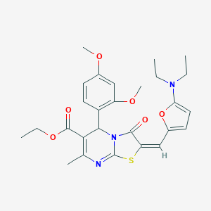 molecular formula C27H31N3O6S B314108 ethyl (2E)-2-{[5-(diethylamino)-2-furyl]methylene}-5-(2,4-dimethoxyphenyl)-7-methyl-3-oxo-2,3-dihydro-5H-[1,3]thiazolo[3,2-a]pyrimidine-6-carboxylate 