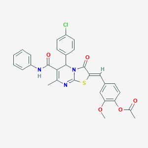 molecular formula C30H24ClN3O5S B314111 4-[(6-(anilinocarbonyl)-5-(4-chlorophenyl)-7-methyl-3-oxo-5H-[1,3]thiazolo[3,2-a]pyrimidin-2(3H)-ylidene)methyl]-2-methoxyphenyl acetate 