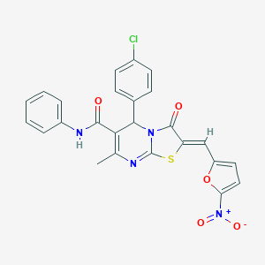 molecular formula C25H17ClN4O5S B314113 5-(4-chlorophenyl)-2-({5-nitro-2-furyl}methylene)-7-methyl-3-oxo-N-phenyl-2,3-dihydro-5H-[1,3]thiazolo[3,2-a]pyrimidine-6-carboxamide 