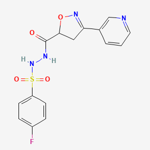 molecular formula C15H13FN4O4S B3141133 4-fluoro-N'-{[3-(3-pyridinyl)-4,5-dihydro-5-isoxazolyl]carbonyl}benzenesulfonohydrazide CAS No. 478078-50-1
