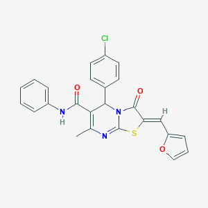 molecular formula C25H18ClN3O3S B314114 5-(4-chlorophenyl)-2-(2-furylmethylene)-7-methyl-3-oxo-N-phenyl-2,3-dihydro-5H-[1,3]thiazolo[3,2-a]pyrimidine-6-carboxamide 