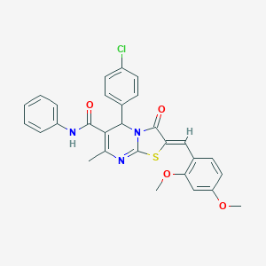 molecular formula C29H24ClN3O4S B314115 (2Z)-5-(4-chlorophenyl)-2-(2,4-dimethoxybenzylidene)-7-methyl-3-oxo-N-phenyl-2,3-dihydro-5H-[1,3]thiazolo[3,2-a]pyrimidine-6-carboxamide 