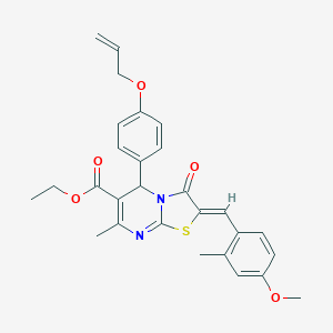 molecular formula C28H28N2O5S B314120 ethyl 5-[4-(allyloxy)phenyl]-2-(4-methoxy-2-methylbenzylidene)-7-methyl-3-oxo-2,3-dihydro-5H-[1,3]thiazolo[3,2-a]pyrimidine-6-carboxylate 